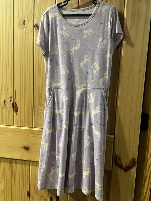 Girls Wonder Nation Purple Unicorn Dress SzL 10-12 Short Sleeve