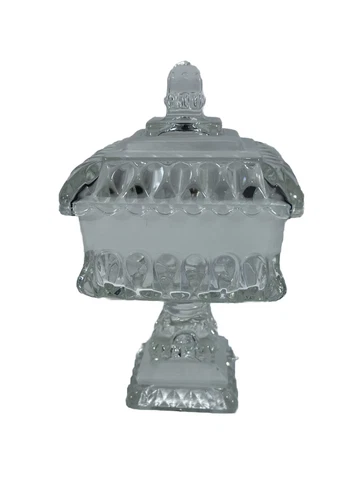 Vintage Jeanette Wedding Glass Box Pedestal Lidded Candy Dish  Frosted and Clear