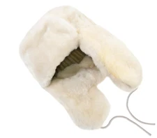 White Sheepskin Lambskin Russian Winter Hat - Ushanka. Trapper Aviator EarFlaps!