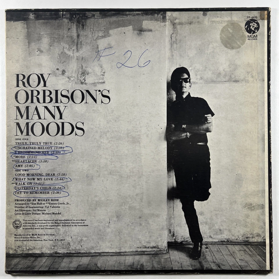 Roy Orbison “Roy Orbison's Many Moods” LP/MGM SE-4636 (EX) DJ Promo 1969 - Image 2 of 4