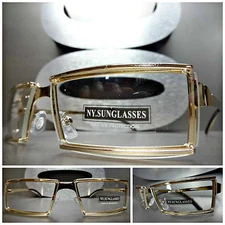 Men's UNIQUE CONTEMPORARY MODERN Style Clear Lens EYE GLASSES Gold Metal Frame