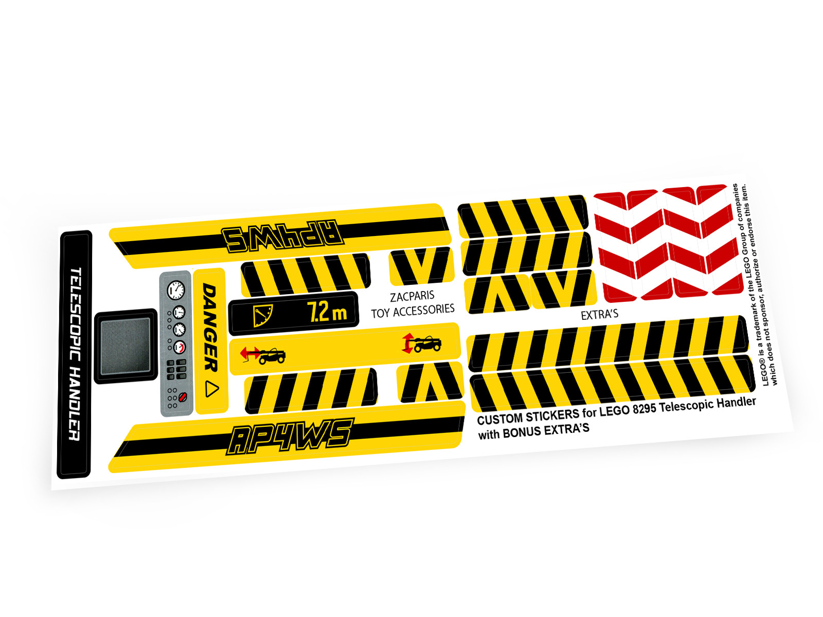 CUSTOM STICKERS for TOY Set 8295 Telescopic Handler TOYS MODELS ETC