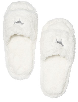 white fuzzy slippers