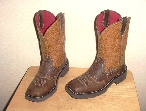 JUSTIN GYPSY-WOMEN’S GEORGEOUS BRN LEATHER COWBOY BOOTS W/REDISH LINER-sz 8 B