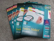 Lot of 5! Avery 11406 Clear Label Index Maker Dividers 5-Tabs/1 Set Brand New