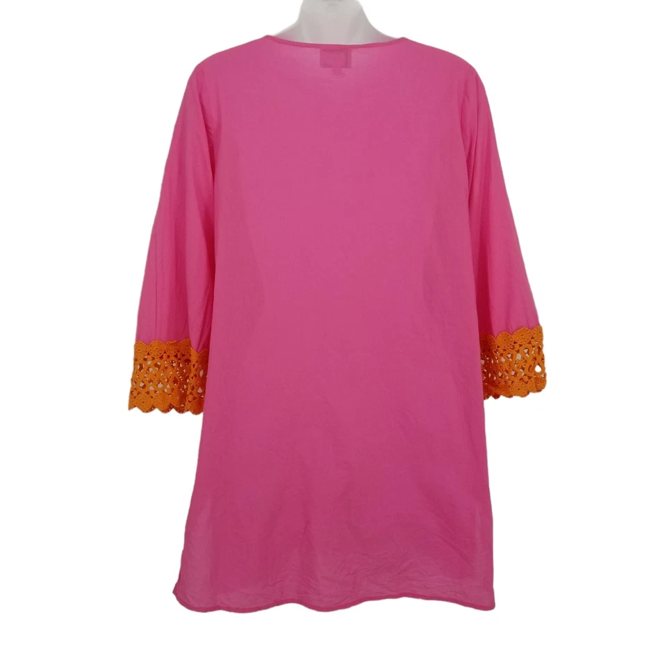 Top de mujer Mud Pie cubre trajes de baño rosa naranja encaje verano talla mediana Foto 2 de 4