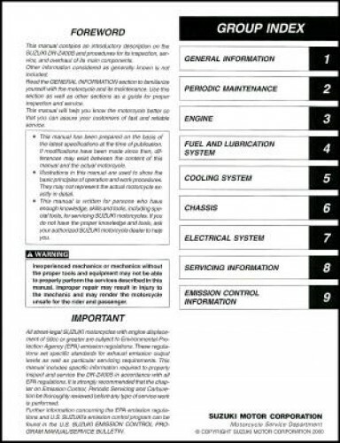 2000 Suzuki DR-Z400S Motorcycle Service Manual : 99500-43030-03E