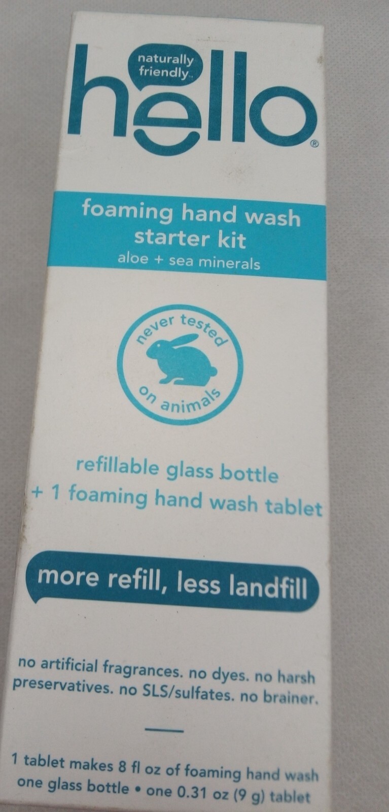 Hello Refillable Foaming Hand Wash Starter Kit 10 oz.  aloe & sea minerals, NEW