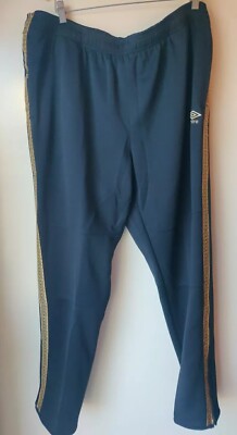 Umbro Premier Men's XXL Black and Gold Diamond Track Pants Draw String Zip Ankle