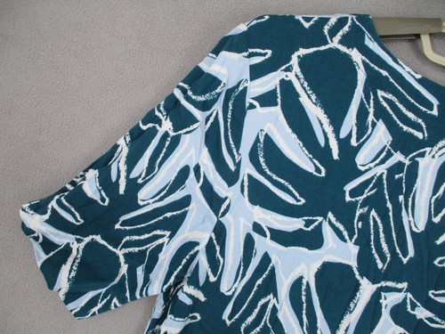 Gorman Dress Womens 12 Blue New Leaf Floral Button V Neck Loose Relaxed - Picture 18 of 19