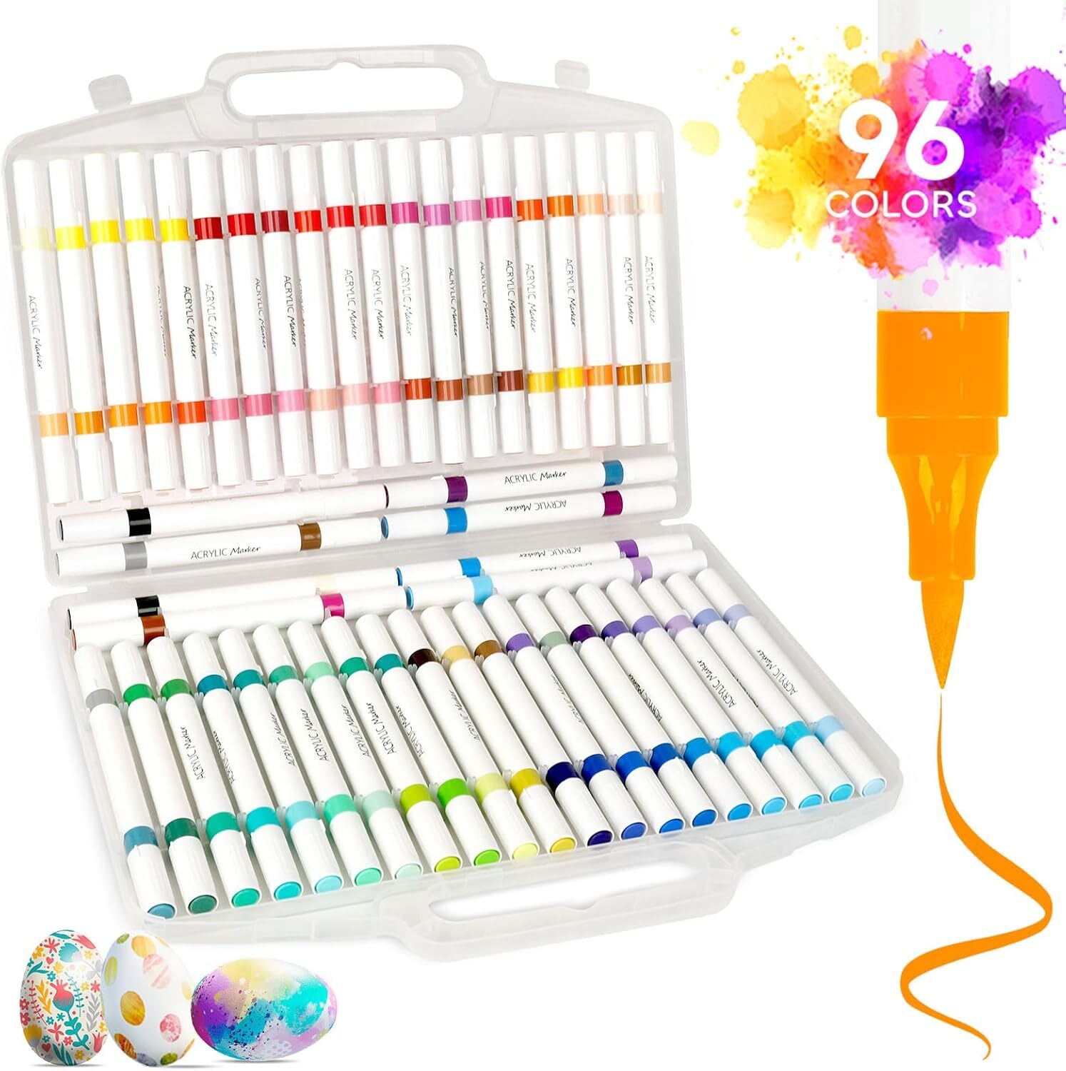 96-Color Dual Tip Fabric Markers Set with Storage Box - Washable Bulk Markers for Crafts & DIY