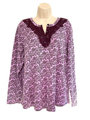 north crest 1X womens shirt waffle knit purple wine lace accent long sleeve 
