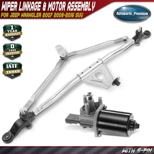 Front Windshield Wiper Linkage Assembly w/ Motor for Jeep Wrangler 2007