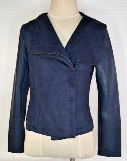 Romeo & Juliet Couture Mujer M Moto Chaqueta Azul Imitación Cuero Micro Gamuza Nueva con Etiquetas Foto 2 de 4