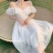 Mesh Dress Woman 2024 LowChest Off Shoulder Lace-Up Sweet Spaghetti Strap Dress