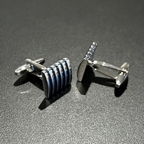 Navy Stripes Cufflinks Men Birthday Father’s Day Gift Cuff Link With Box - Picture 6 of 6