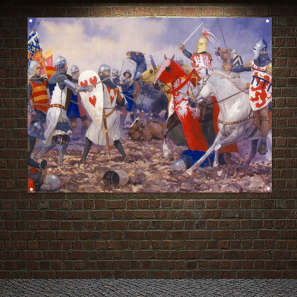 Masonic Knights Templar Flag Wall Painting Crusades Armor Warrior Banner Posters