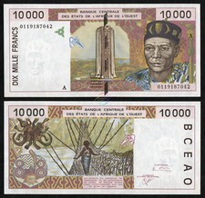 WEST AFRICAN STATES IVORY COAST 10,000 10000 Francs 2001 P-114A AU