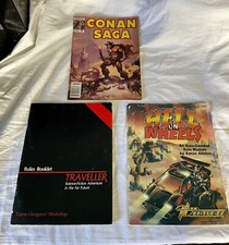 Lot 3 - Autoventures Hell on Wheels, Traveller Rules Booklet, Conan Saga Comic