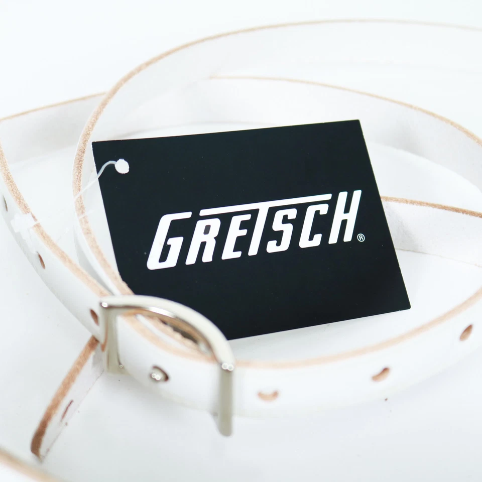 Correa de guitarra de cuero estilo vintage Gretsch blanca con almohadilla deslizante y hebilla Foto 3 de 4