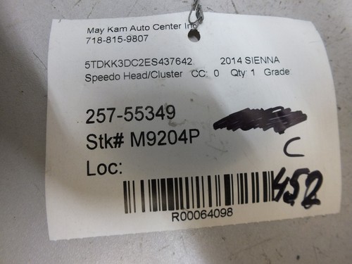 11 12 13 14 2013 2014 TOYOTA SIENNA LE 3.5L INSTRUMENT CLUSTER 83800-08350 #452 - Picture 15 of 15