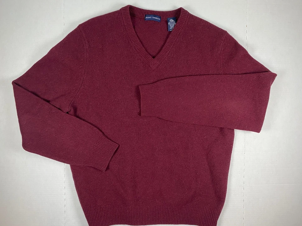 SUÉTER GRANDE GRANT THOMAS 100% LANA GRANATE CUELLO EN V PREPPY ABUELO Foto 4 de 4