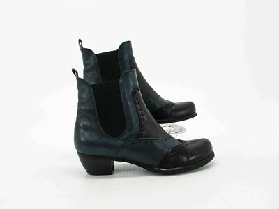 Fidji Women Boot Size 6M EUR 36.5 Black Blue Wingtip Chelsea Pre Owned qp
