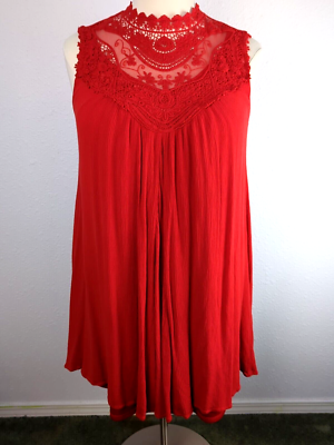 Torrid Sleeveless Dress 1X Red Lace Crinkle Fabric Knee Length Lined | eBay