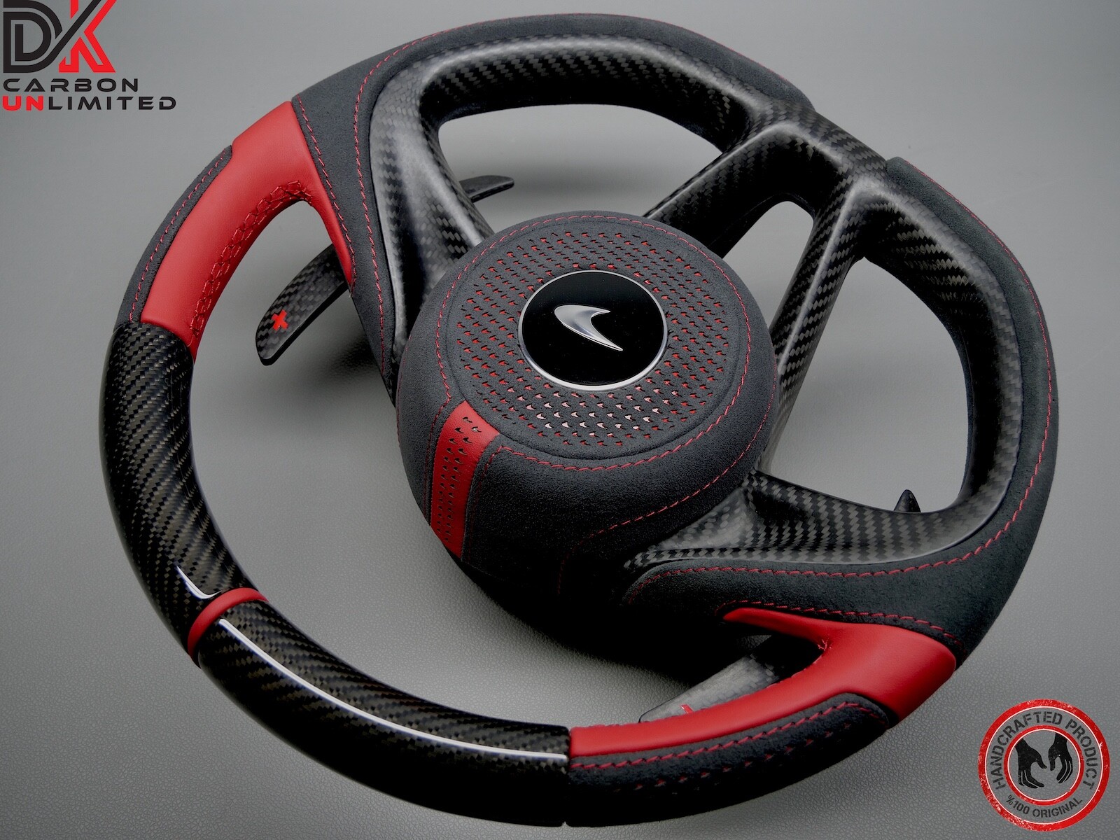 McLaren 720S 765LT Spider GT 750S Elva Napa Red Ring Gloss Carbon Steering Wheel