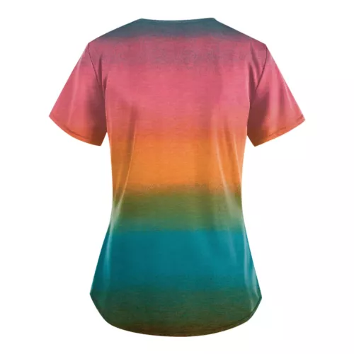 Women Printed Scrub Working Uniform V-Neck Short Sleeve Workwear Tee With Pocket - Picture 11 of 39