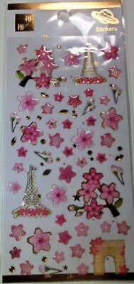 PARIS Sakura Glitter Magic Dimensional Sticker Sheet with gold accents