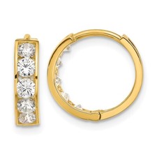 14mm 14K Yellow Gold Polished CZ 4x14mm Huggie Hoop Earrings