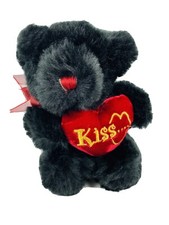 Dan Dee Collectors Choice Valentine Black Bear With Velvet Kiss Heart Plush 7  