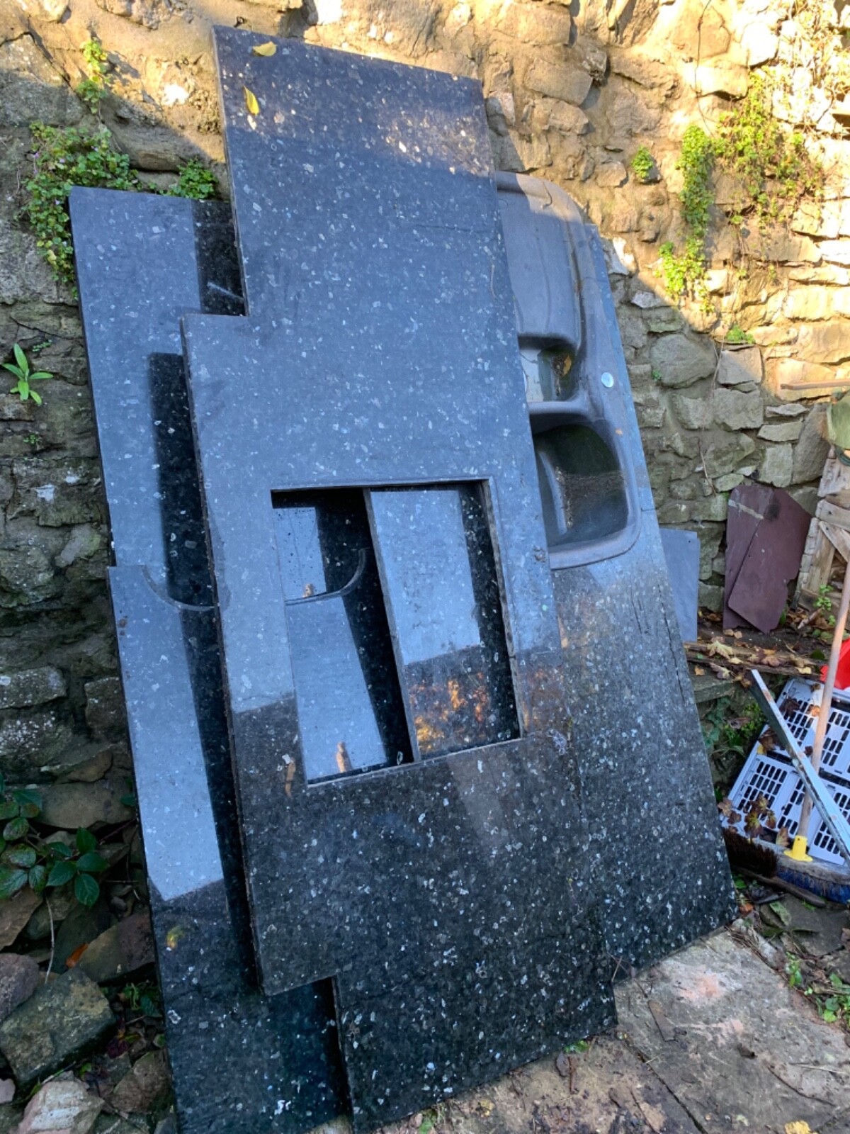 used granite kitchen worktops 4 pieces, black with sparkly bits. eBay
