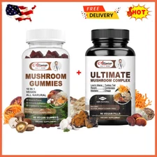 Mushroom Gummies 10x Mushroom Blend Complex Support Brain Focus & Stress Relief