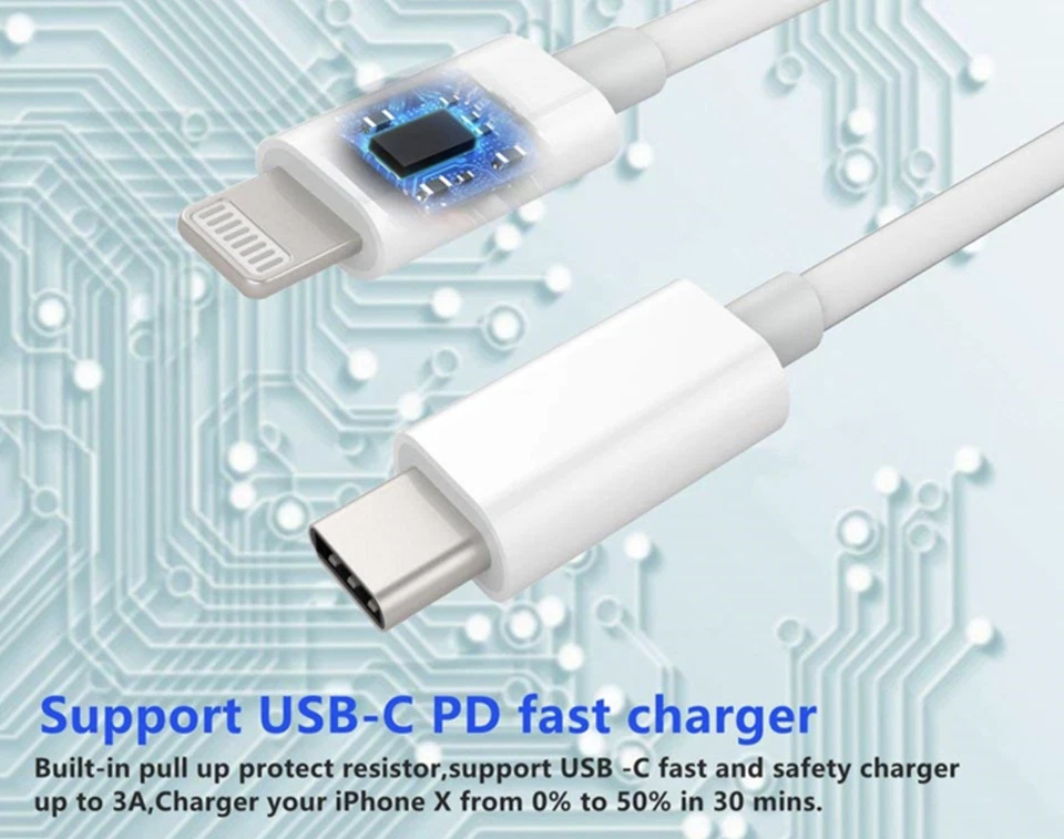 USB Type C to 8pin Genuine Fast Charger Cable for  iPhone 14 13 12 11 PRO MAX 7 - Image 2 of 4