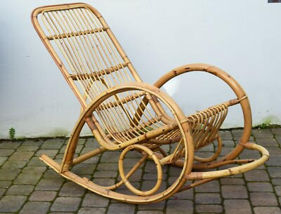Gut erhaltener Vintage Bambus- (Rattan-) Schaukelstuhl Wintergarten 70er |  eBay.de