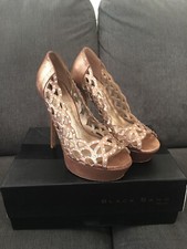 Dune Shoes Size 5 /38  Gold Monroe Fishscale Diamante Peep Boxed £150 Black Sand