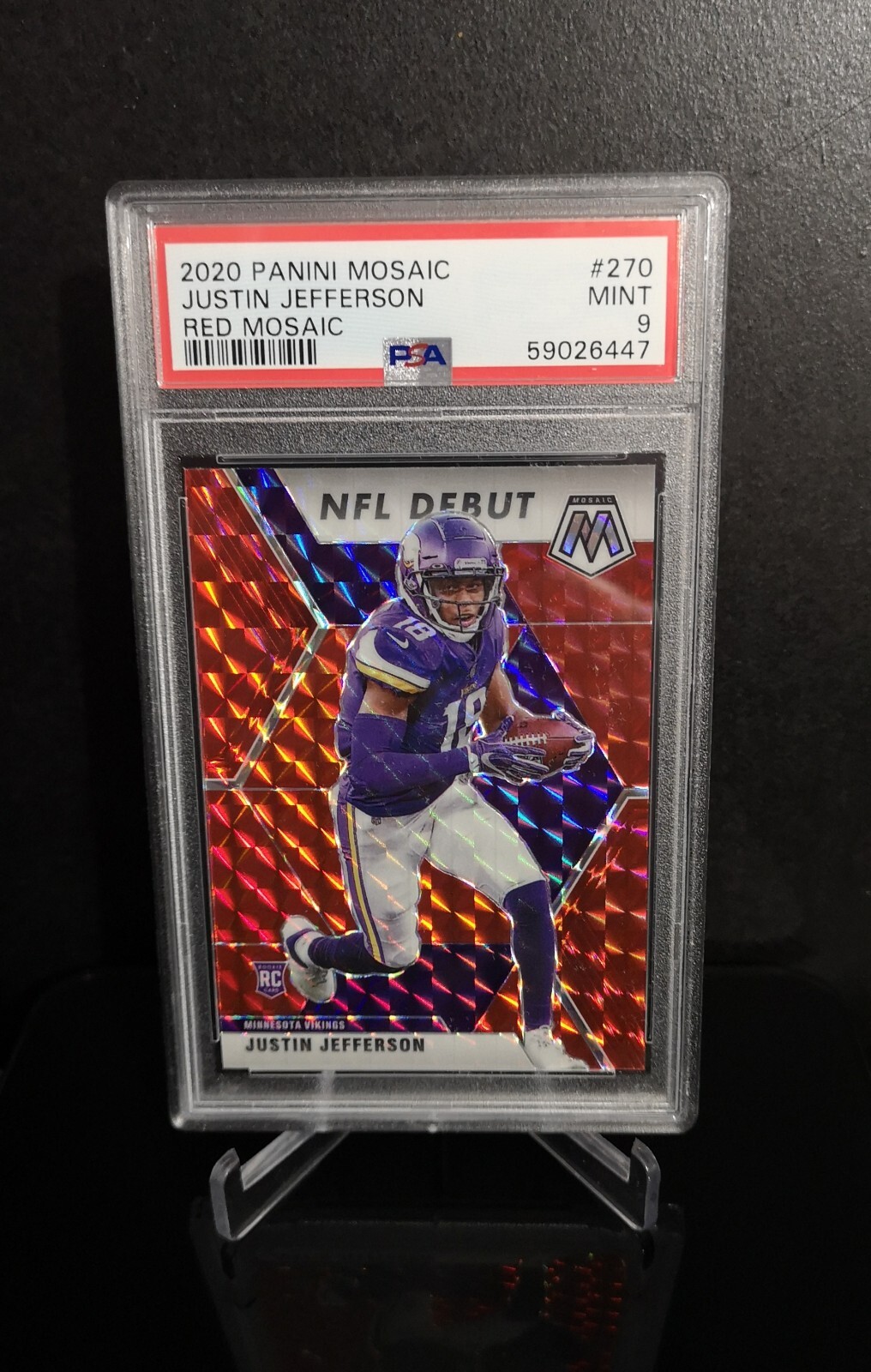 PSA 9 💥 JUSTIN JEFFERSON RC SP 2020 Panini Mosaic Red Prizm Rookie Card #270