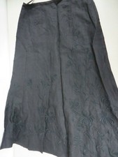 Talbots Irish Linen Embroidery Floral A-line Black Long Lined Skirt 8 Petite