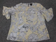Liz Claiborne Womens Blouse medium yellow floral pullover top