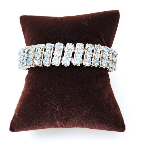 Vintage Silver Tone Blue Rhinestone 3 Row Expansion Bracelet-British Hong Kong - Picture 10 of 12