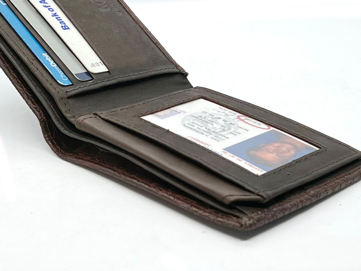 Genuine Leather Men's Croc Print Bifold Wallet Flip Up Card Holder