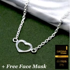 Sterling Silver Open Heart Pendant Necklace 16”-20" Rolo Chain- Face Mask