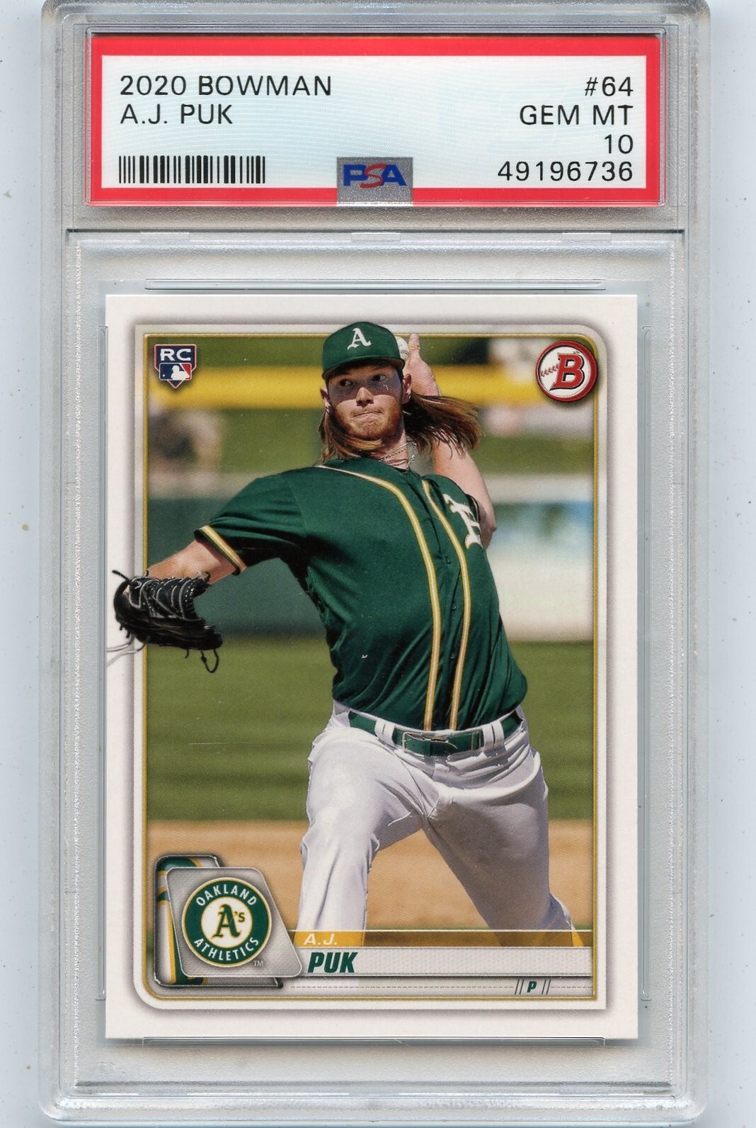 2020 BOWMAN #64 A.J. PUK ROOKIE CARD RC, OAKLAND A'S - PSA 10 GEM MINT (6736)