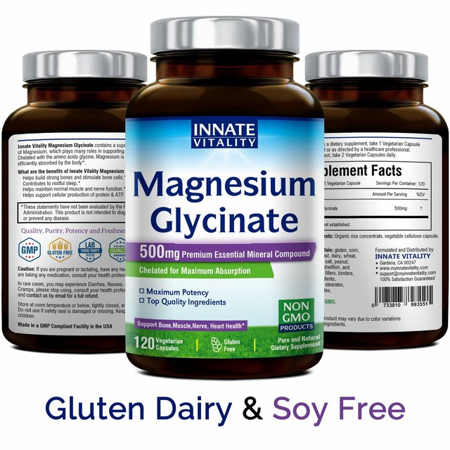 Magnesium Glycinate 500mg per Caps 120 Veggie 100 Chelated MAXIMUM