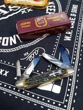 2021 John Primble Belknap 4931 T - BG  4 blade stockman Tulip shield Green Bone