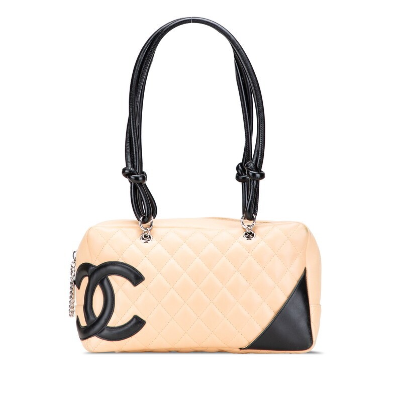 CHANEL Cambon Line Coco Mark Lambskin Shoulder Bag in Beige Black A25171
