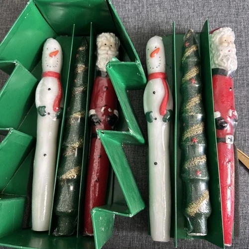 Set Of 6 Bed Bath Beyond Holiday Christmas 10" Tapers NOS Santa Snowman Tree - product listing photo