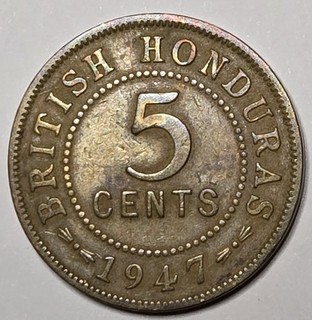 1947 BRITISH HONDURAS GEORGE VI 5 CENTS KM 22a N 33981 ORIGINAL SURFACES
